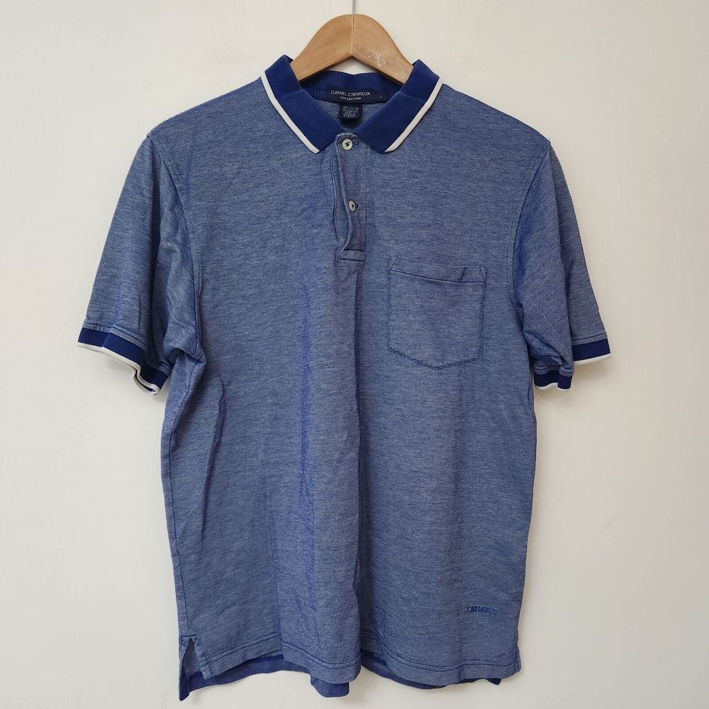 DANIEL CREMIEUX Men's Blue Short Sleeve 100% Cotton Polo Shirt Size L